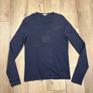 Burberry Brit Navy Blue Cotton Longsleeve Short Size Small Spell Out Velvet